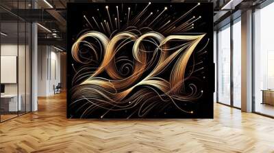 Elegant Golden 2027 Design with Futuristic and Celestial Elements with Generative AI. Wall mural