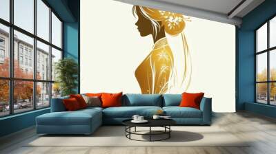 Elegant Silhouette of Vietnamese Woman in Traditional Aodai Attire with Generative AI. Wall mural