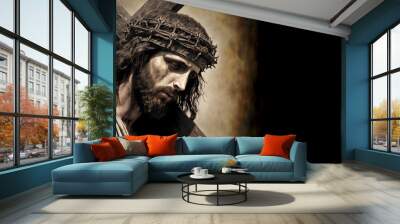 Jesus Christ, Savior of mankind. Banner. 5:2 10667x4267. Generative AI	 Wall mural