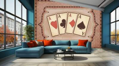 Vintage casino wallpaper with poker cards, vector illustration Wall mural