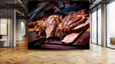 Cut ancho steak. Ancho steak on the board. BBQ Medium Rare ancho Steak. Wall mural