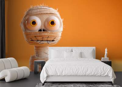 3d render cute mummy character in orange background Wall mural