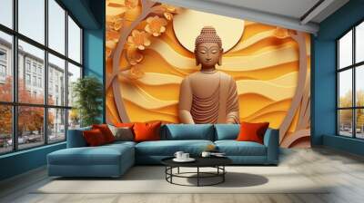 buddha silhouette on golden sunset background beliefs of Buddhism Wall mural