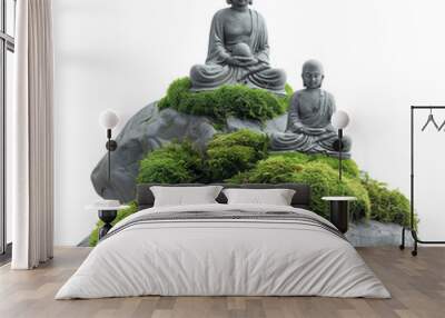 Golden buddha statue on mossy rocks, cut out Wall mural