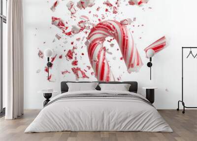 Shattered Candy Cane on White Wall mural