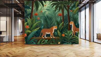 Animals In the Jungle Illustration  Wall mural