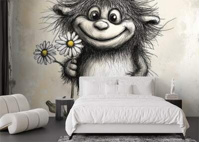 Cute Troll with Daisy Wall mural