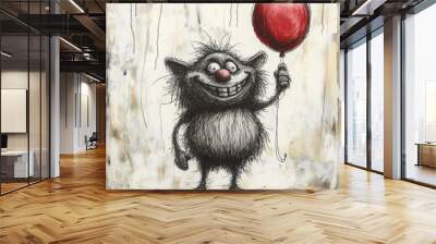 Cute Troll with Red Balloon Wall mural