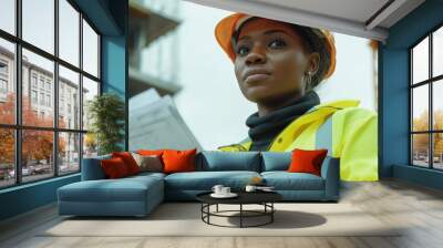 Female Engineer in Front of Architectural Development Wall mural