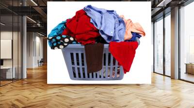 Laundry Basket Of Clothes Isolated On White Wall mural