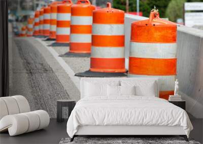 Traffic Barrels With Shallow Depth of Field Wall mural