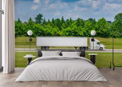 White Tractor-Trailer Truck With Great Copy Space Wall mural