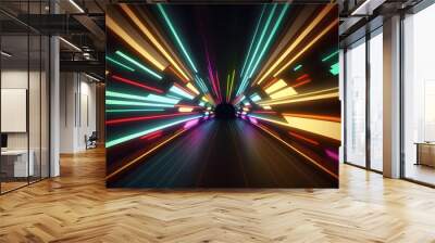 abstract colorful tunnel, neno light , fast motion Wall mural