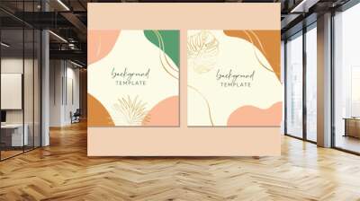 Abstract set of square templates with monstera, tropical leaves and geometric shapes. Good for social media posts, mobile apps, banner designs and online promotions. Tropical background collection. Wall mural