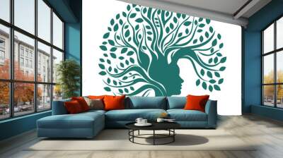 Head and tree vector icon design. Growth and wellbeing logo design. Wall mural