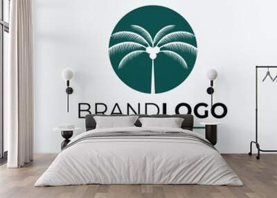 Palm in circle logo design. Travel emblem logotype. Tropical palm tree logo template. Wall mural