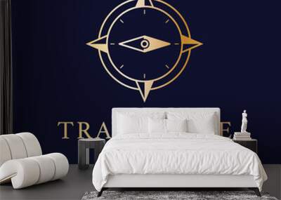 Travel life vector logo design. Minimalistic compass logotype. Elegant gold travel logo template. Wall mural