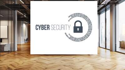 abstract technology concept cyber security with lock and digital binary circles around it. Vector illustration isolated on white background. Wall mural