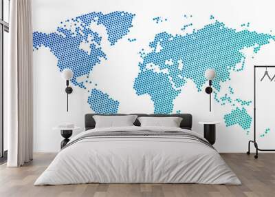 Black halftone dotted blue gradient world map. Vector illustration. Dotted map in flat design. Vector illustration isolated on white background Wall mural