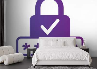 Pin code and lock. Simple icon with checkmark. Password protected. vector illustration isolated on white background. Wall mural