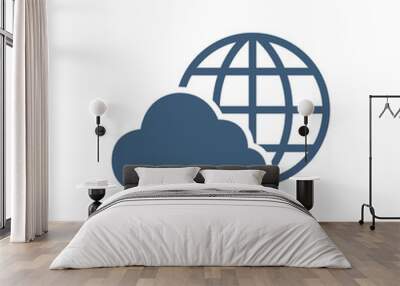 Worldwide cloud storage icon. Cloud computing. Cloud with globe icon. Computer server technology. Stock Vector illustration isolated on white background. Wall mural