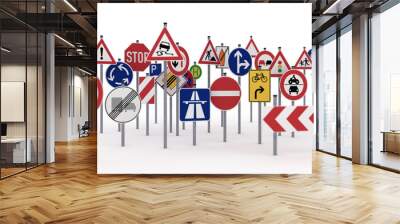 A lot of traffic signs over white background Wall mural