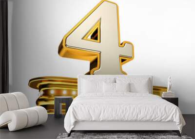 Number Four on a golden platform over white Wall mural