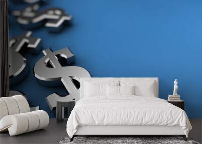 Silver Dollar concept over blue background with selective focus Wall mural