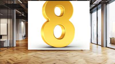 The number eight as a polished golden object with clipping path Wall mural