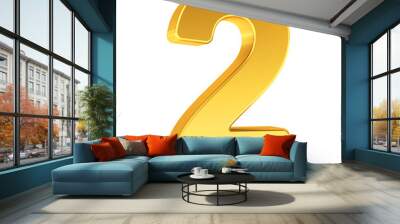 The number two as a polished golden object with clipping path Wall mural