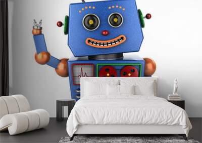 Waving vintage toy robot over white background Wall mural