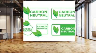 Environmentally conscious labels in green with Carbon Neutral text and a leaf symbol Wall mural