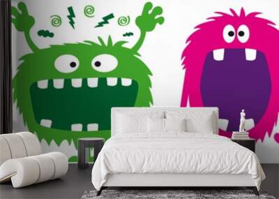 funny monsters with copy space in their open big mouths, vector, illustration, cartoon Wall mural