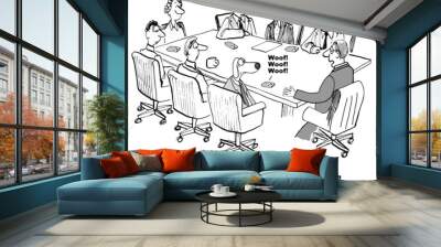 Cartoon of business meeting interrupted by cell phone ringer Wall mural