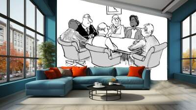 Cartoon of business people who want to avoid change. Wall mural