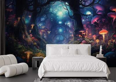 closeup pathway forest mushrooms breathtaking colored rainforest world adventure time banish fiction illusion once upon midnight dreary swirls magic princess Wall mural