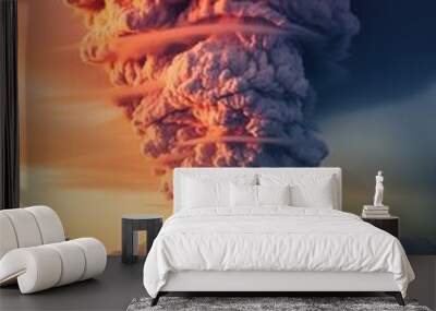 cloud smoke rising mountain car driving down road avatar disaster doomsday hot maw red skies looming Wall mural