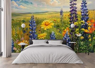 field wildflowers blue sky background puzzle grasslands buff stands easel ugliness beauty bountiful crafts Wall mural