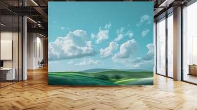 grassy field lone tree distance blue sky clouds technology windows panoramic scenery flowing hills mobile Wall mural