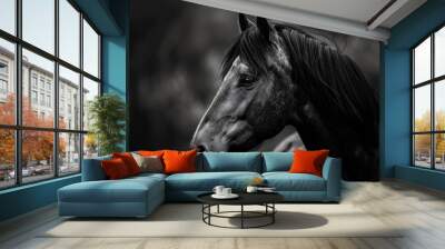 horse long hair standing front forest electron microscopy arabian princess xray unusually unique beauty obsidian portrait cartoon animal Wall mural