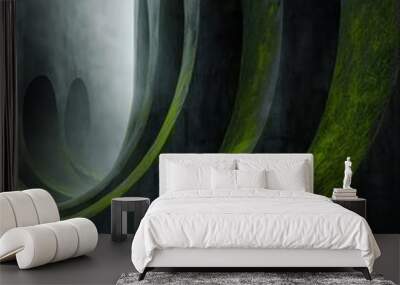 man standing tunnel green grass spiraling upward gigantic wall serene overcast atmosphere dreamscape architect architecture digest inspiring Wall mural