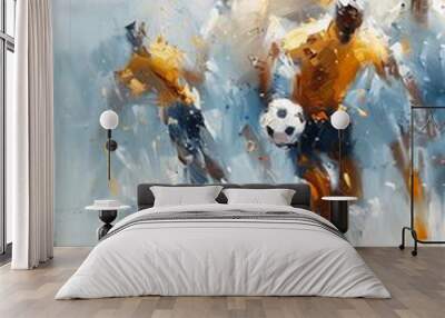 soccer players running ball swirling flows energy madness mono yellow illustration tournament Wall mural