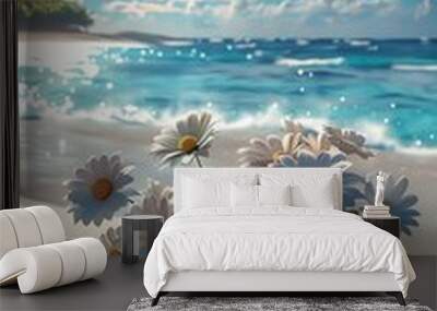 vase daisies beach sun shining waves paradise transparent deep dreamland med bay Wall mural