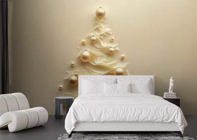 white tree ribbons ornaments warm toned gradient background gold pearls dressed pastry chef floating translucent graphics romanticism center three quarter notes stacked trimmings Wall mural