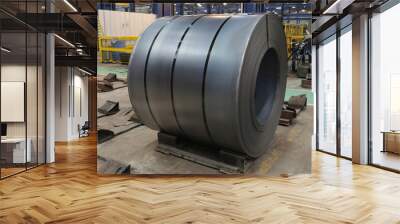 Cold rolled steel coil at storage area. Steel industry plant. Wall mural