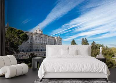 facade of Royal Palace of Madrid and Sabatini gardens, Spain Wall mural