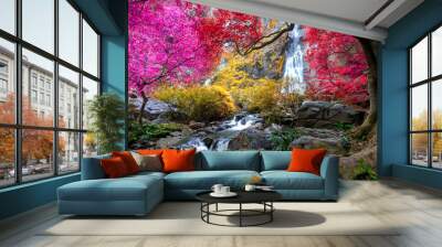 Khlong Lan waterfall is a beautiful Waterfalls in the rain forest jungle Thailand Wall mural