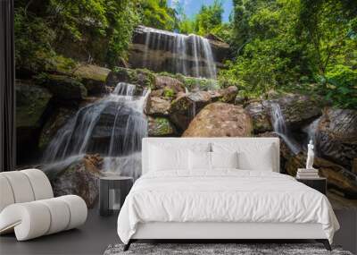 Waterfall beautiful in rain forest at Soo Da Cave Roi et Thailand Wall mural