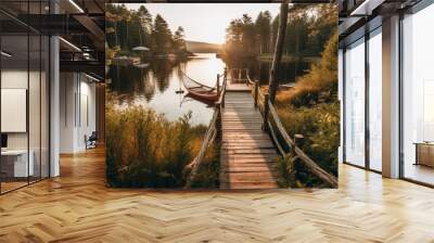 A tranquil summer afternoon on in a relaxing location by a lake Wall mural