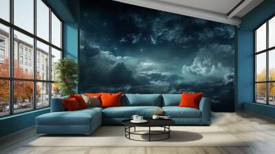 black blue dark teal night sky with clouds Wall mural